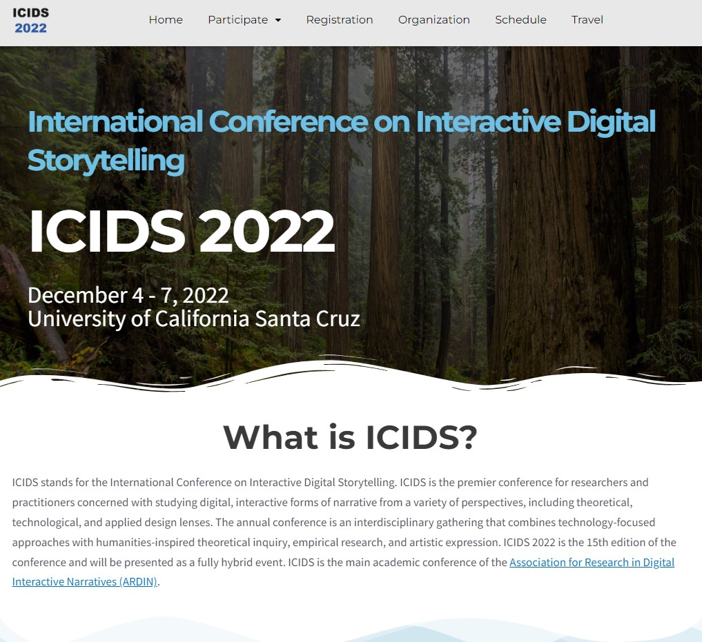 screenshot of ICIDS 2022 website